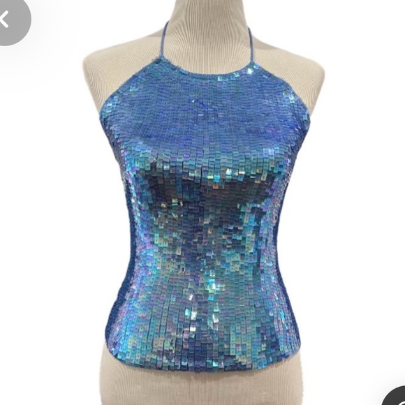 Gap Vintage Y2K Sequined Wool Halter Top Size M - Picture 3 of 5